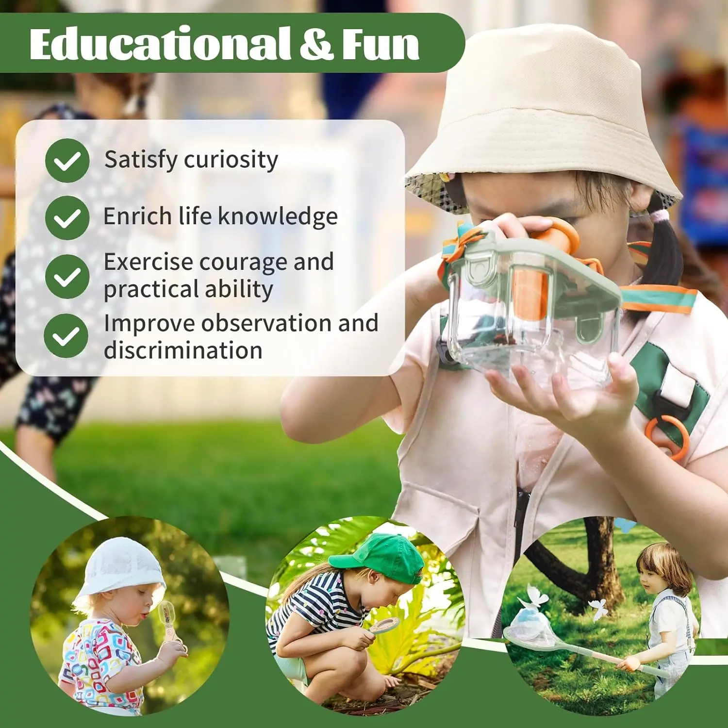 Kids Explorer Kit Bug Catcher Kit Outdoor Exploration Toy Set with Vest Hat Insect Box Binoculars Butterfly Net and Flashlight