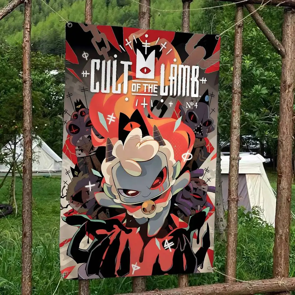 Cult of The Lamb Anime Adventure Video Game DIY Flag For Family Group Photo Living Room Home Dorm Decor Wall Art Decor Banner