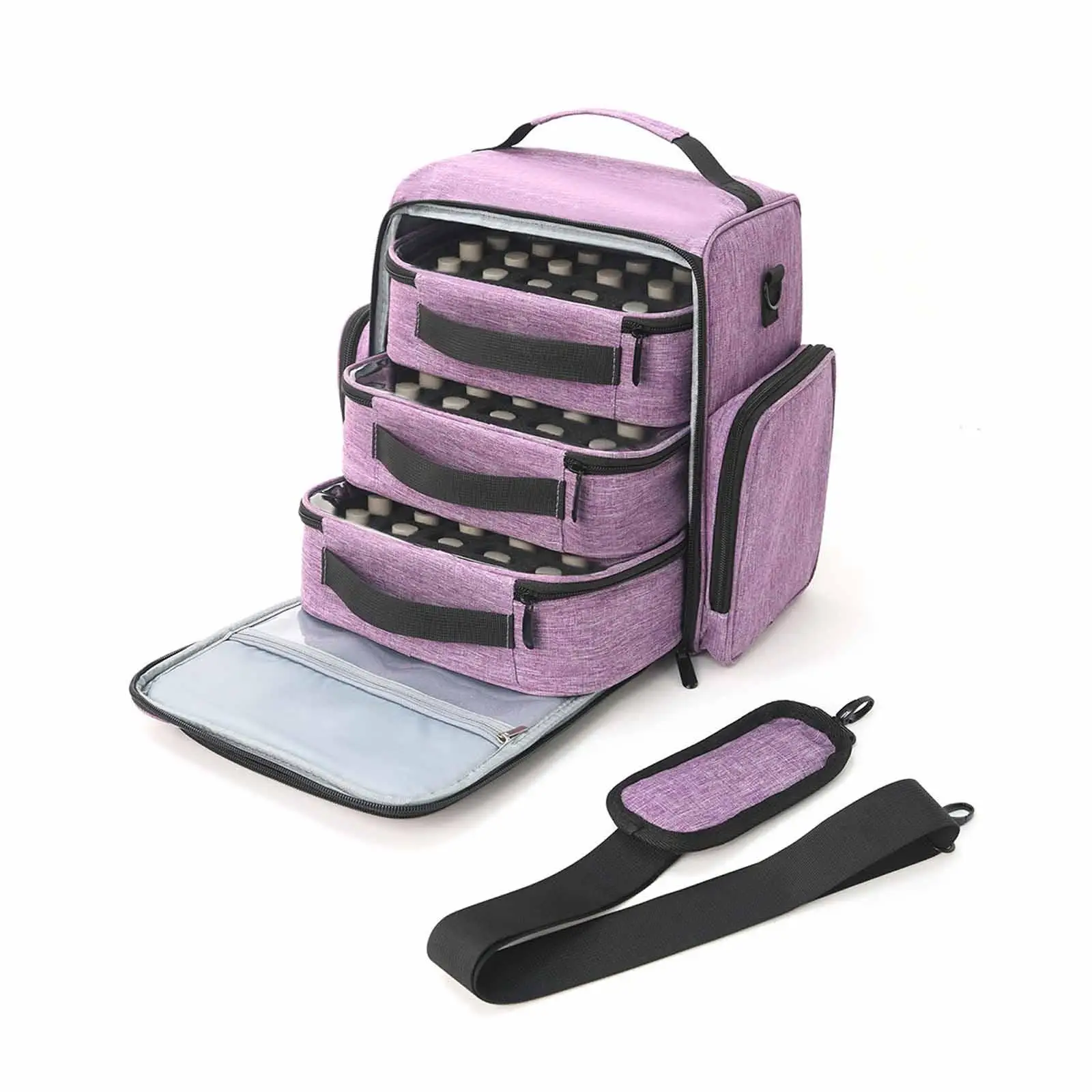 3 Tier Nail Polish Organizer Case Large Capacity Bag with Zipper Pocket for Nail Art Supplies and Cosmetic Storage