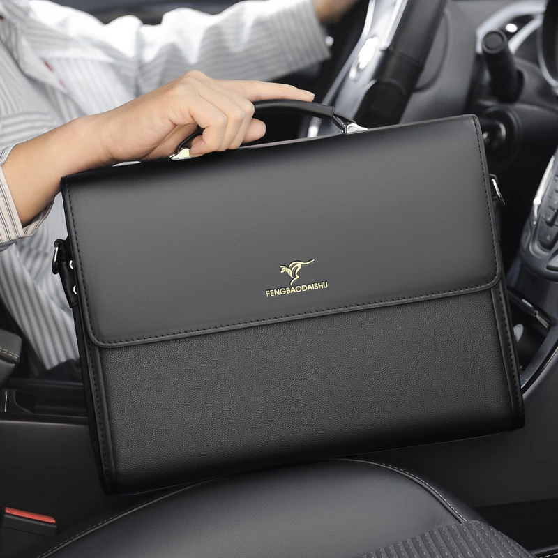 35x7x26cm Leather Luxury Briefcases For Men Designer Work Business Tote Bolsas Black Handbag A4 Side Shoulder Crossbody Bag