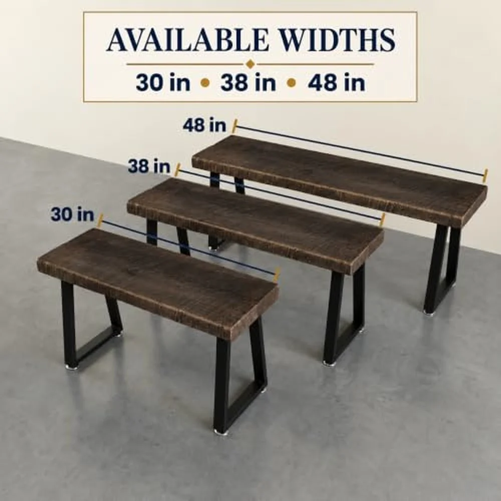 Rustic Revival Reclaimed Barnwood Bench Solid Wood with Metal Base Modern Farmhouse Style 2 Inch Thick Top for Entryway