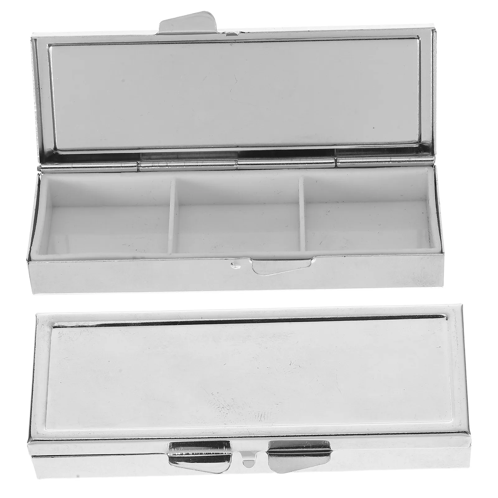 2pcs Silver Metal Rectangle Multicompartment Pill Box Portable Travel Medicine Organizer Storage Case for Daily Use