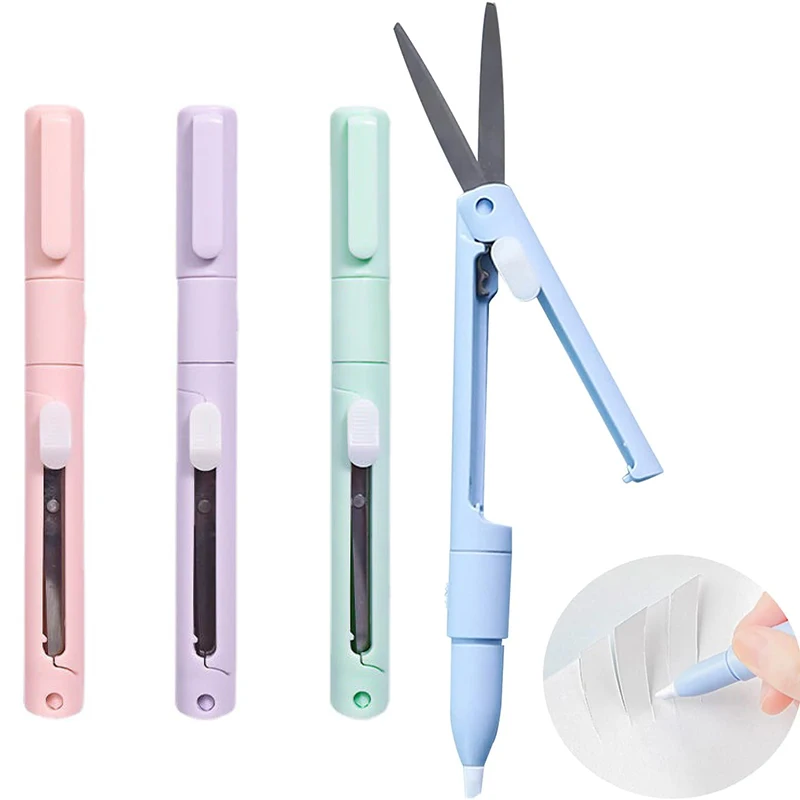 Mini Portable Scissors Paper Cutter Knife 2 In 1 Multifunctional Pocket Pen Shape Scrapbooking DIY Carving Cutting Art Tools