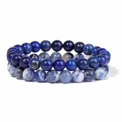 Hot 2pcs Lapis Lazuli Blue Sodalite Beaded Bracelets For Men Natural Stone Healing Reiki 8mm Beads Elastic Bracelet Set Jewelry