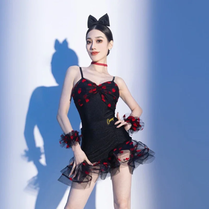 

2025 New Latin Dance Clothes Women Sling Tops Fishbone Skirt Rumba Tango Dance Performance Costume Adult Salsa Dancewear