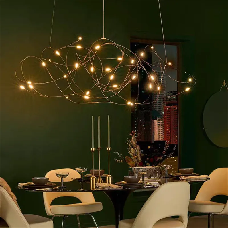Disc Quasar Chandelier LED Flock of light gold Firefly lamp for Hotels Villas Restaurants dining Room Kitchen Island Star Light