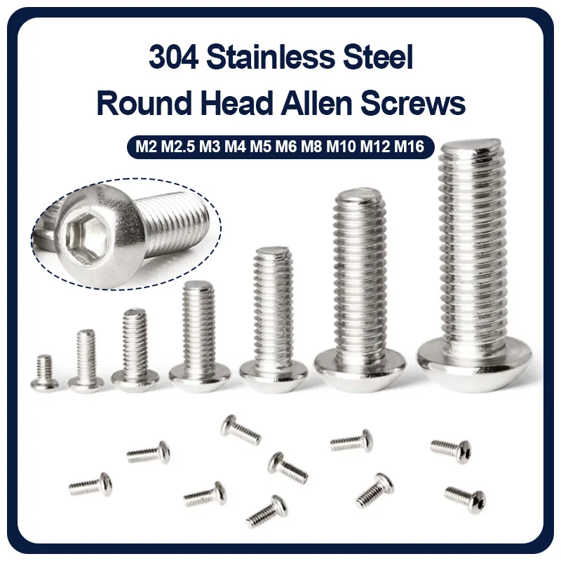Anti-Corrosion 304 Stainless Steel Pan Head Hex Drive Bolts M2-M16 Extra Long Allen Screws Available Length 30mm To 150mm
