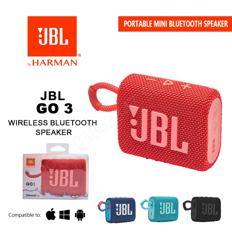 JBL-GO 3/GO3, altavoz inalámbrico con Bluetooth, portátil, resistente al agua, para exteriores, deportes, bajos, fiesta, JBL GO3