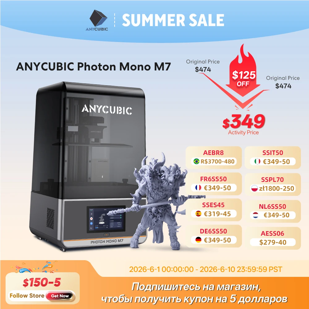 

ANYCUBIC Photon Mono M7 14K Mono MSLA 3D Printer 10'' 14K LCD Resin 3D Printer Speed Up to 150mm/h Printing Size 223*126*230mm