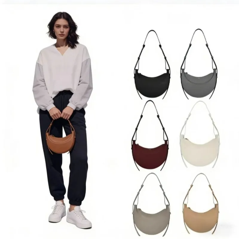 

French Fashion Women's Shoulder Crescent Bag with Label Niche Design Zipper and Messenger Bag Function