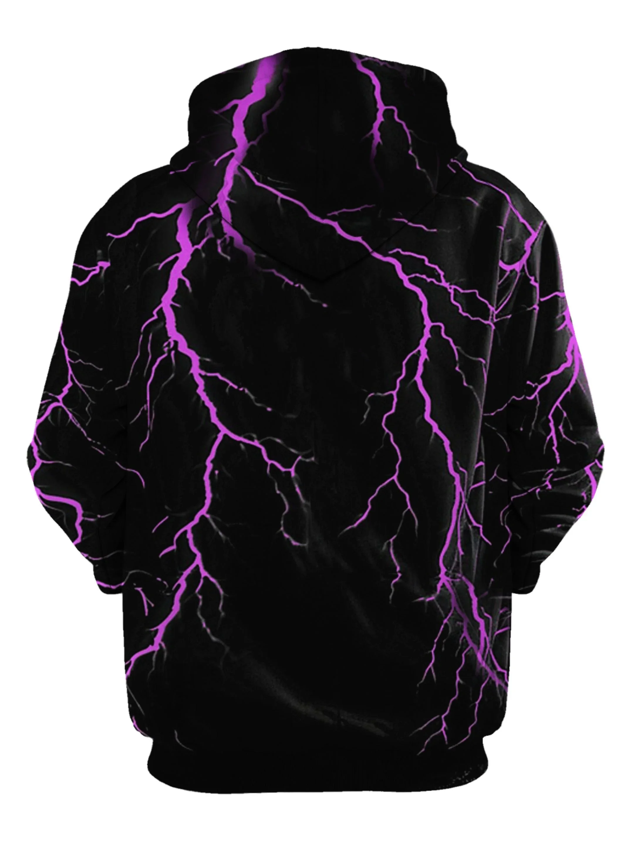 Fioletowa bluza męska z nadrukiem elektrycznego błyskawicy - luźny krój, regulowany sznurek, kieszenie z przodu, modna