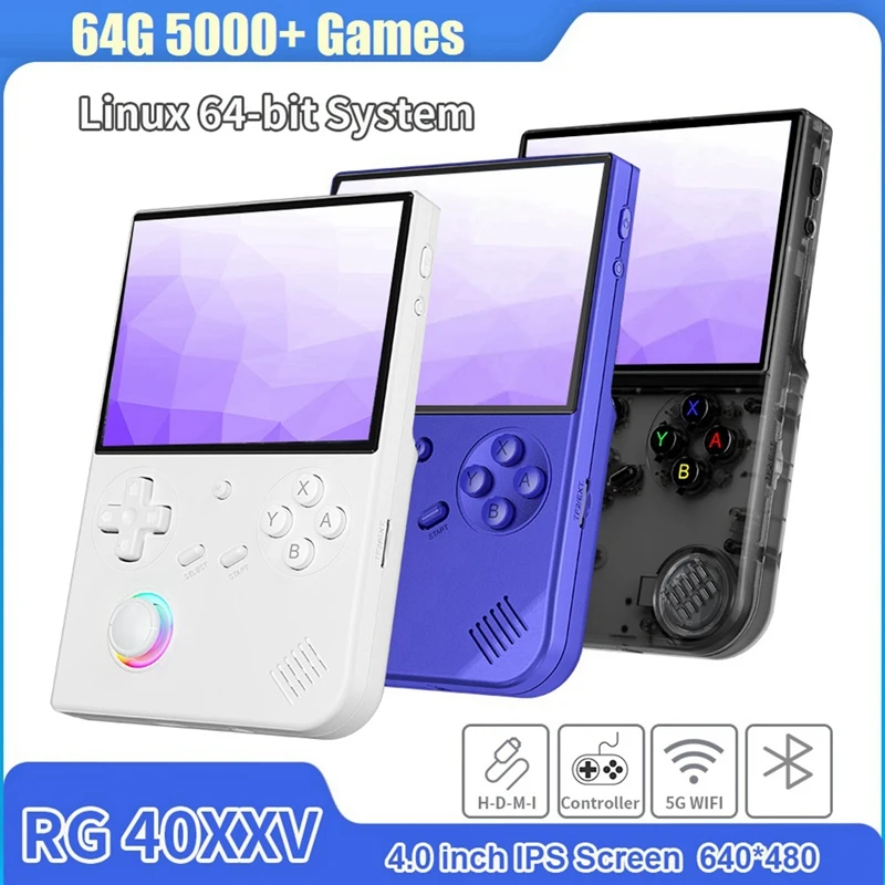 RG40XXV Retro Handheld Game Console 64G 5000+ Games 64 Bit Linux 4.0''IPS Screen WIFI RGB Joystick Video Game Player C