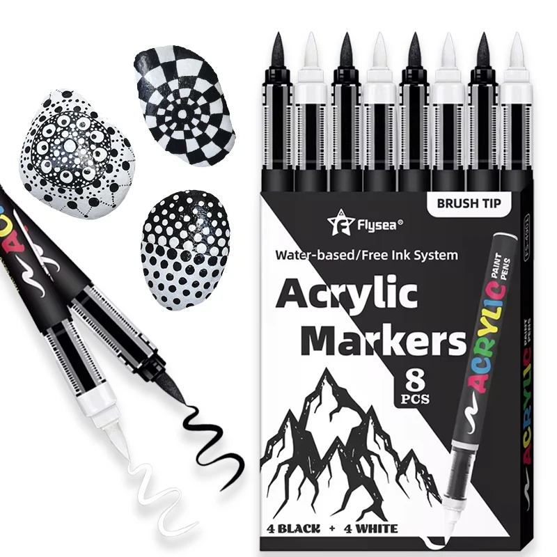 

Черно-белый маркер для акриловой краски, 8 шт. маркер большой емкости чернил, идеально подходит для иллюстраций эскизов/дерева/скаловой живописи/стекла