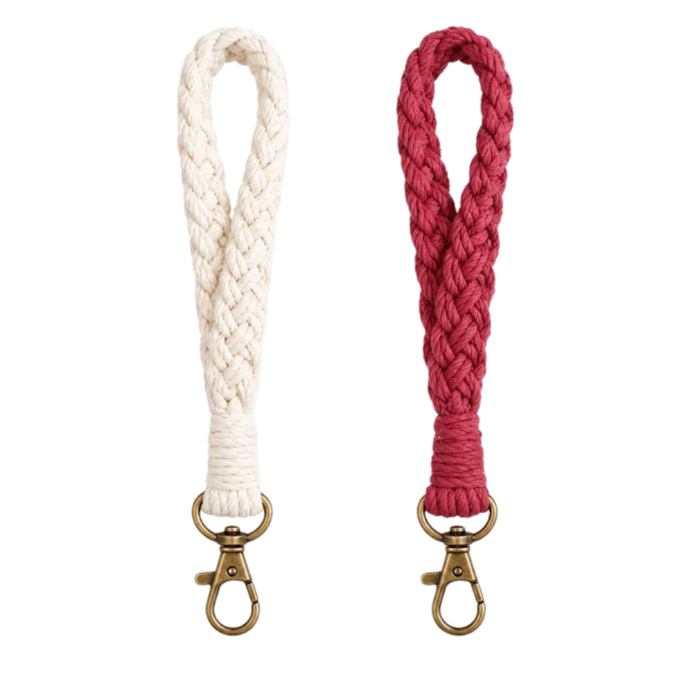2pcs Cotton Cord Boho Macrame Keychain Zinc Alloy Clasp Hand Woven Wrist Lanyard Soft Texture Keyring Holder