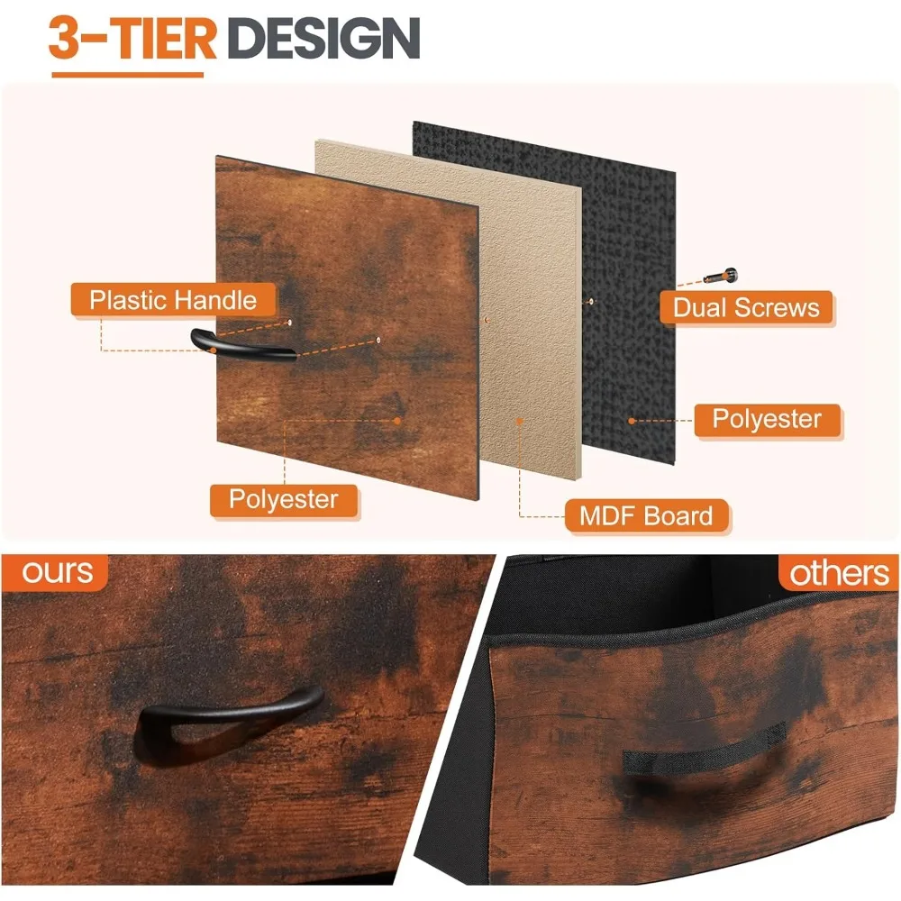 Sweetcrispy Nachttisch, 2er-Set mit 2 Schubladen, 20 Zoll hoher kleiner Nachttisch, Stoffschrank mit Holzplatte