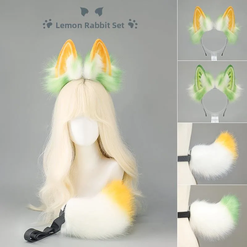 

Halloween Wolf Ear Headband Plush Tail Dark Tail Cosplay Handmade Ears Tail Set Women's Ethnic Costume Stage Costume