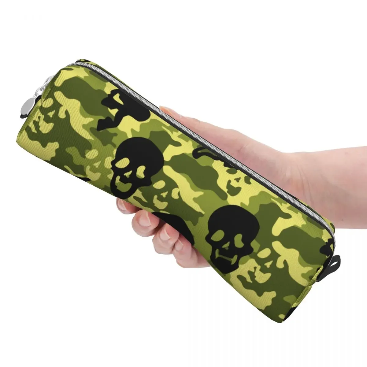 Trousse à crayons Skull CamSolomon Bergame, porte-stylo camouflage vert, sac pour enfants, grande capacité, étuis à crayons pour étudiants, cadeau scolaire amusant