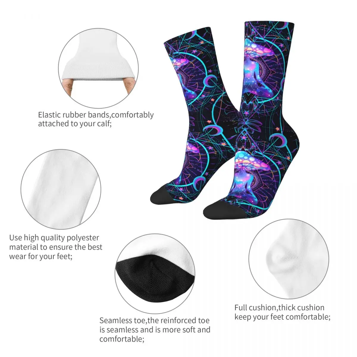 Crazy Sock for Men Psychedelic Magic Mushrooms Harajuku Psychedelic Pattern Breathable Pattern Printed Crew Sock Casual Gift image 3