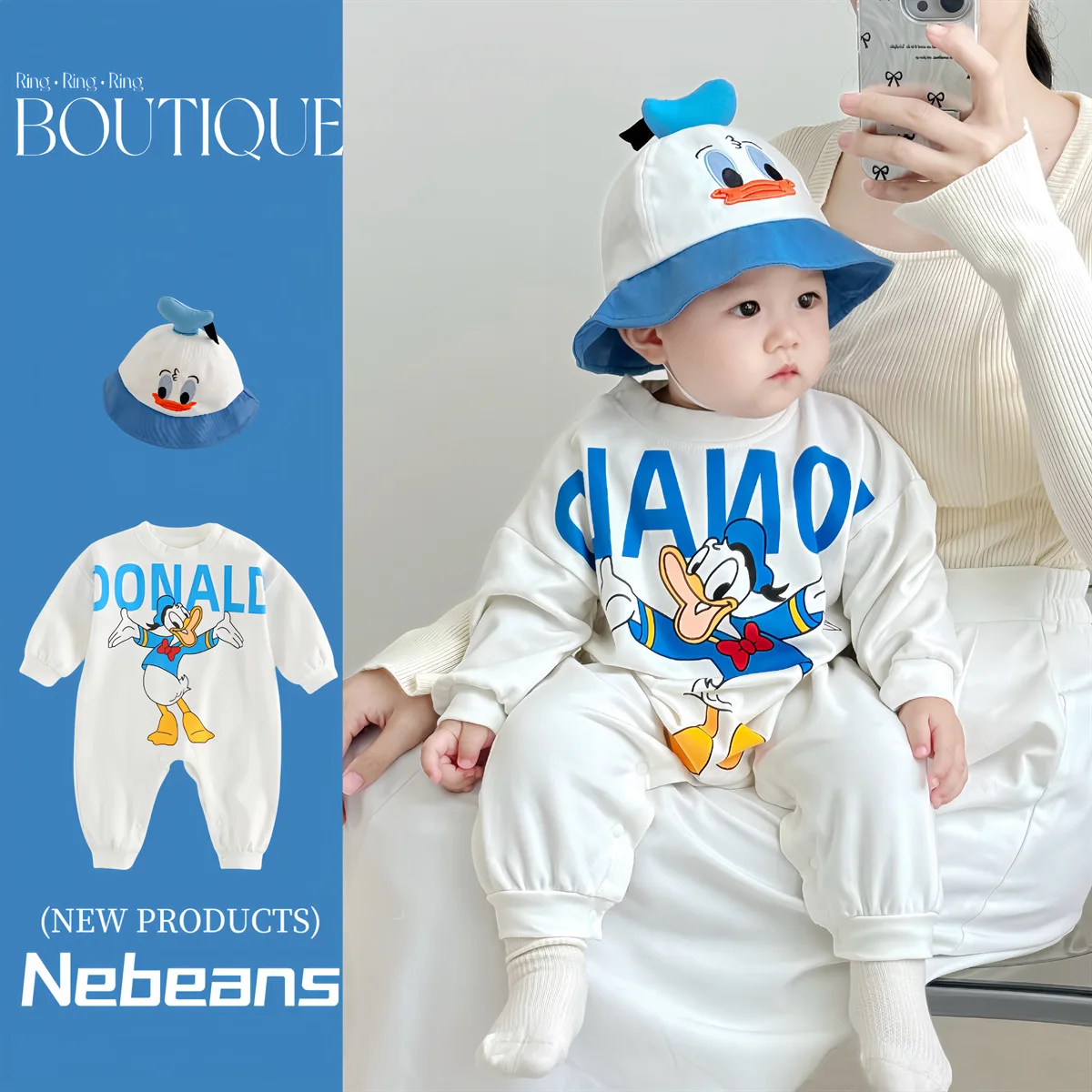 3-6-9-12 Months Disney Mickey Fashion Rompers Hoodie Style Winnie Donald Duck Onesie Authentic Cotton Soft Clothing Bodysuits