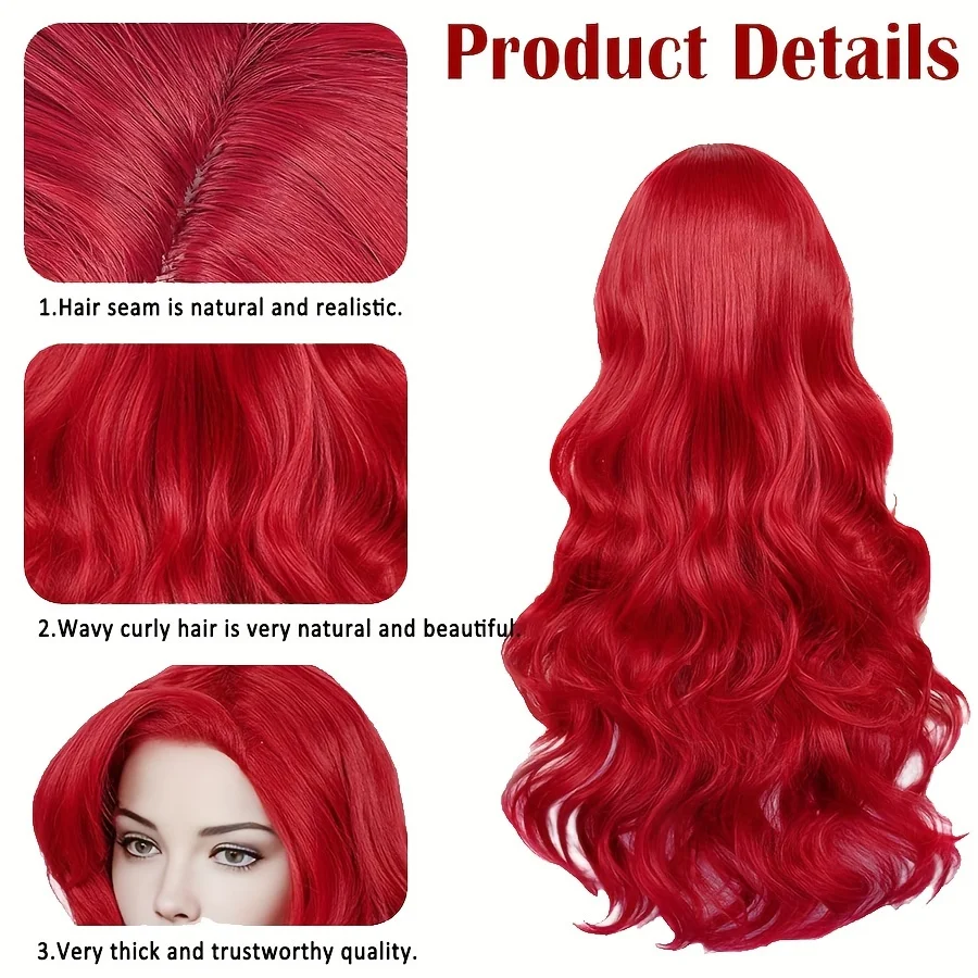 26inch synthetic Red Long Curly Cosplay Wig, Curly Wave, with Buckle Net for Christmas and daily life image 4