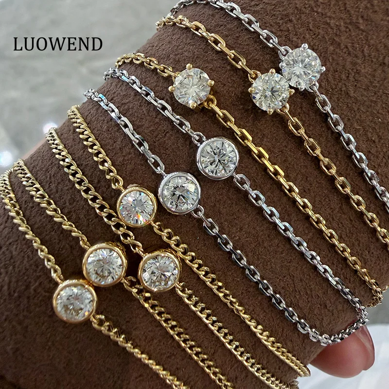 LUOWEND 100% 18K White/Yellow Gold Bracelet Fashion INS Style Real Natural Diamond Bracelet for Women High Wedding Jewelry