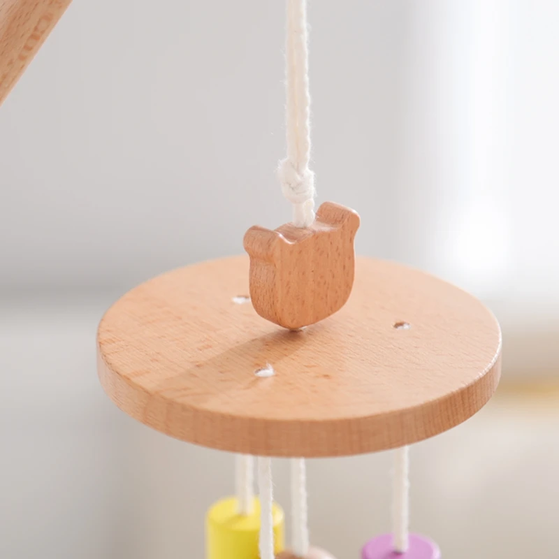 Baby Bed Bell Toy Hanging Toy Newborn Wooden Montessori Toy Color Cognition Education Music Toy Holder Bracket Bed Accessories