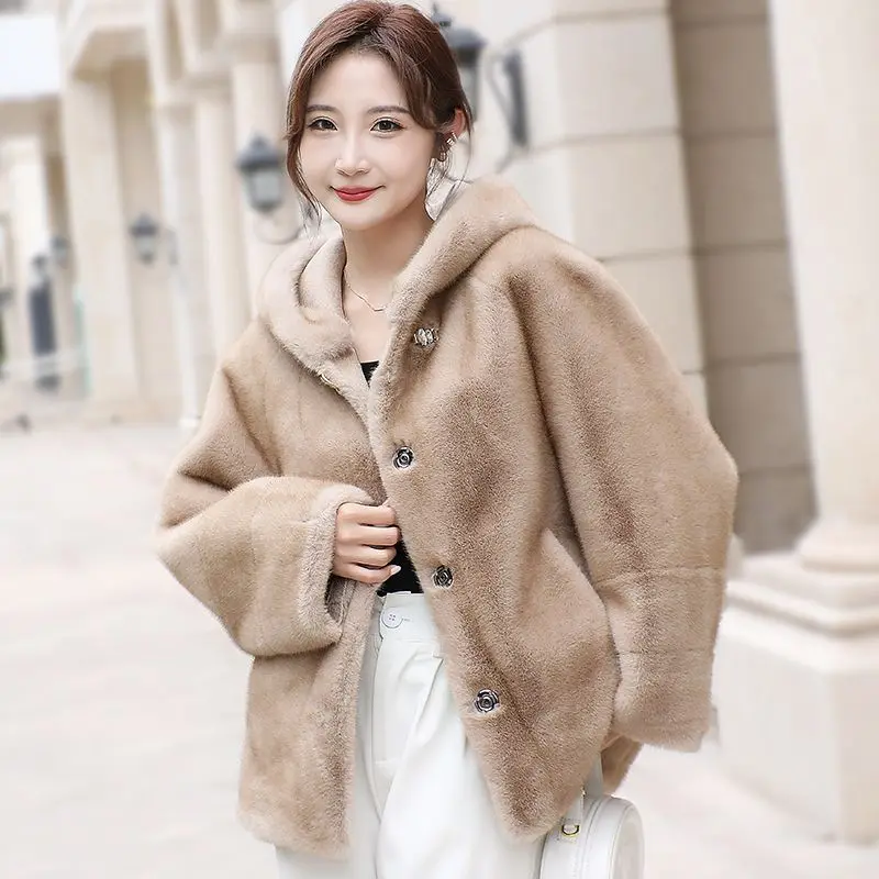 Imitation Mink-like Wool Leather Fur Coat, Short Outwear, Thicken, Warm, Casual Top, Simple, Monochromatic, New