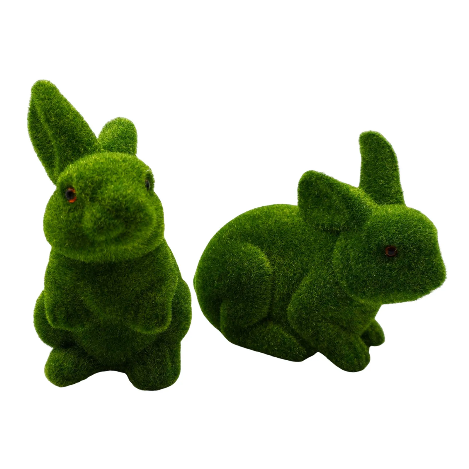2Pcs Moss Finish Green Flocked Bunny Statues Easter Spring Table Decor Garden Rabbit Sculpture Outdoor Lawn Statue
