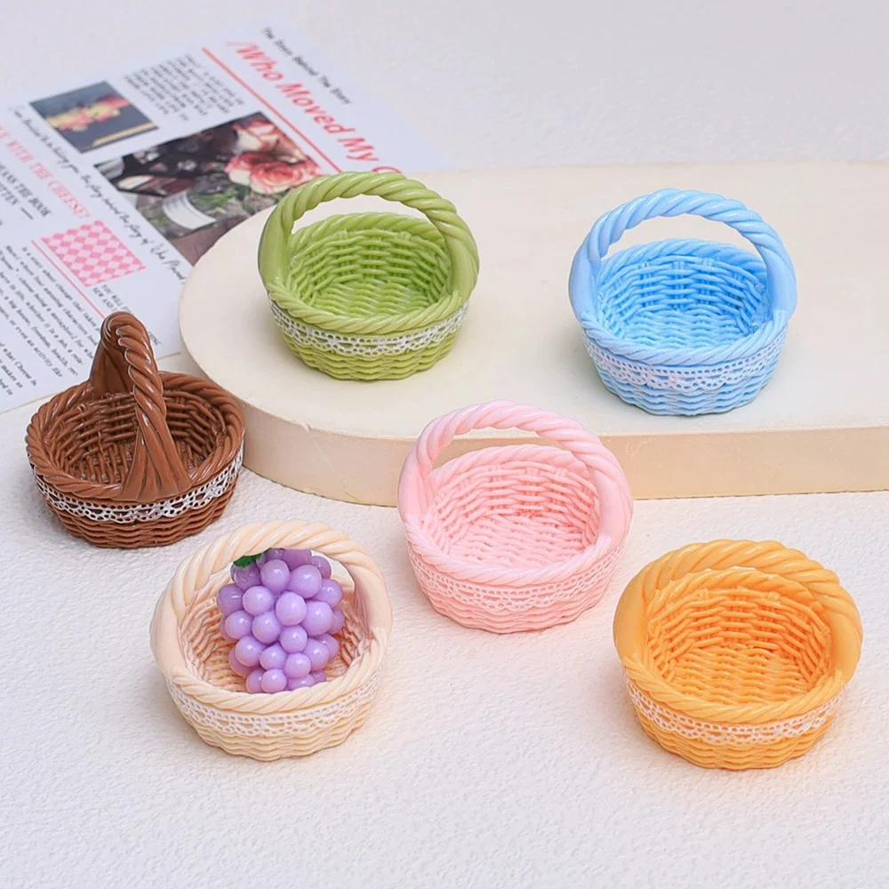 5PCS 37x38x41mm Basket Series Miniature Flat Back Resin Cabochons For Hairpin Scrapbooking DIY Home Decor Craft Accessories