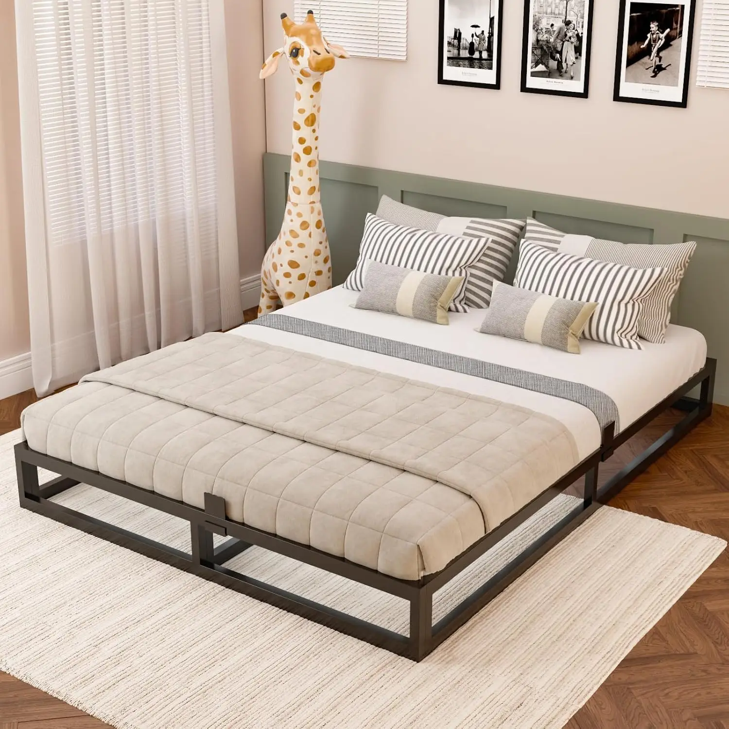 Full Size Bed Frame with Steel Slat Support, Low Profile Metal Platform Bed Frame, Heavy Duty, No Box Spring Needed, Easy