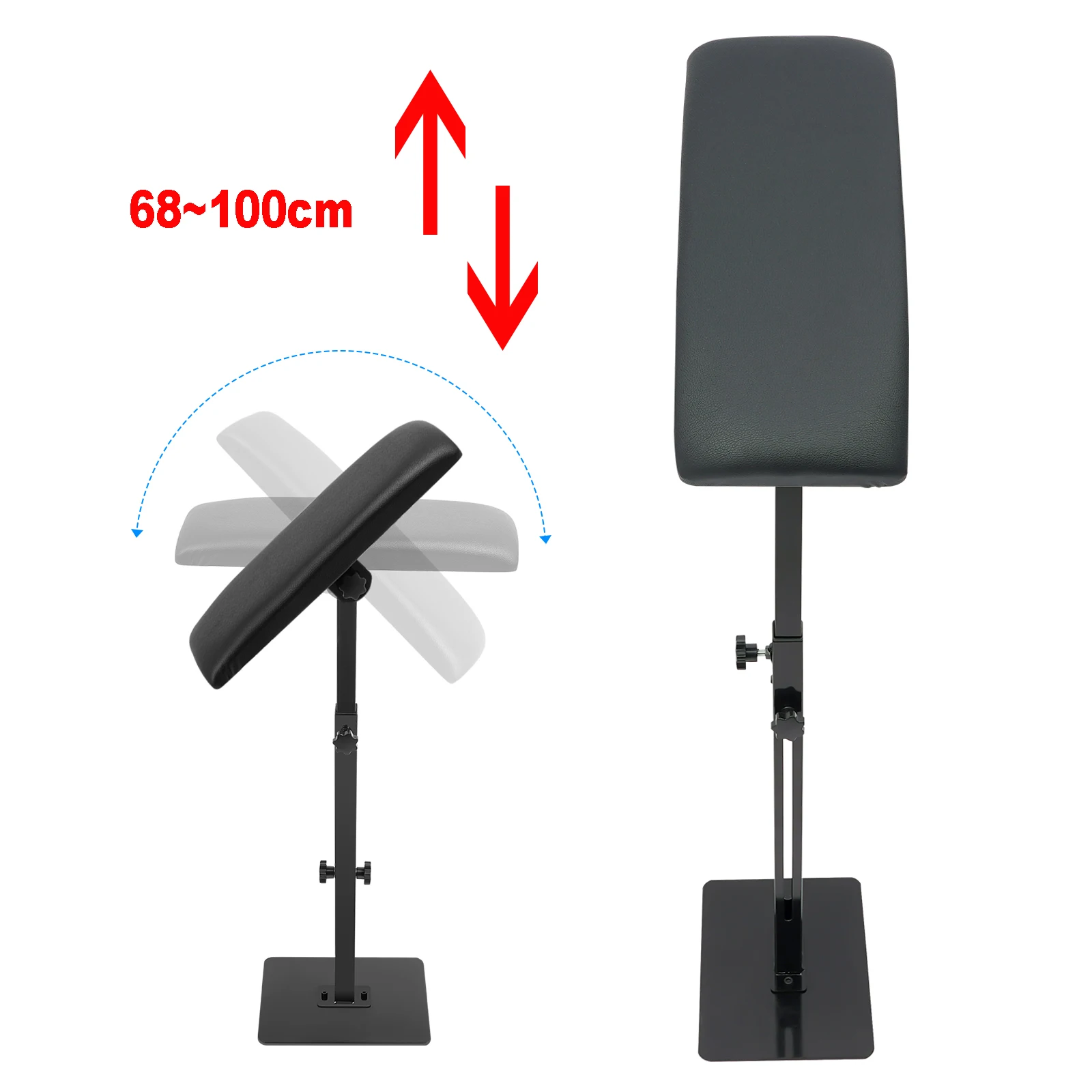 Support de bras pour tatouage en cuir PU souple, 360° °   Repose-bras et repose-jambes pour tatouage en alliage d'aluminium robuste, rotatif et réglable en hauteur (68-100 cm), pour chaise de tatouage de studio