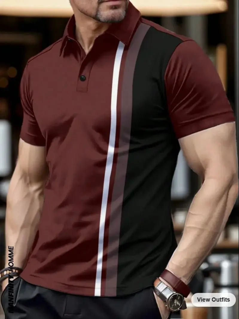 Summer Men\'s Casual Polo Shirt Lapel Fashion Color Matching T-shirt Business Casual Shirt Office Commuter Sports Top S-XXXL