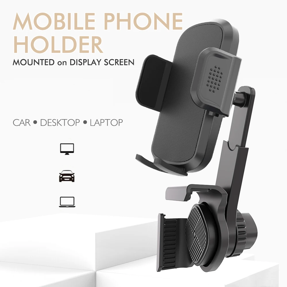New Car Screen Mobile Phone Holder, Computer Screen Mobile Phone Holder, 360-Degree Rotating Car Navigation Holder