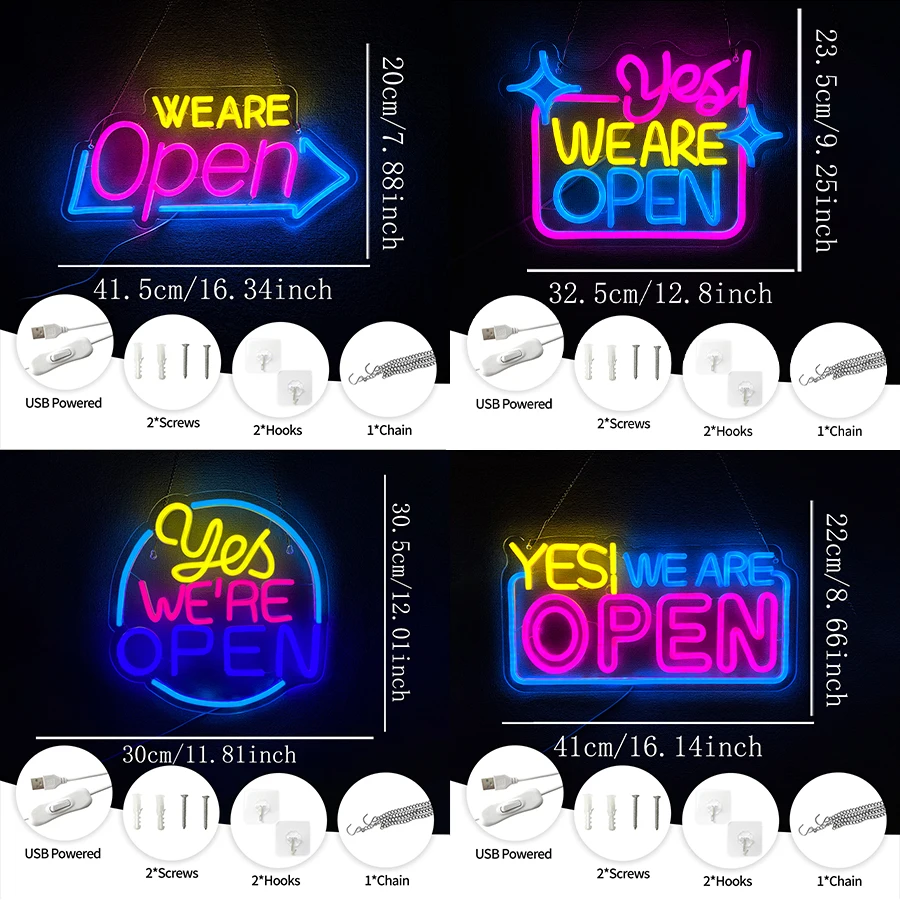 Yes! We Are Open Neon Sign For Wall Decor,Light Up Sign For Flower Shop Decor,Coffee Station,Restaurant,Hotel,Bakery,Supermarket