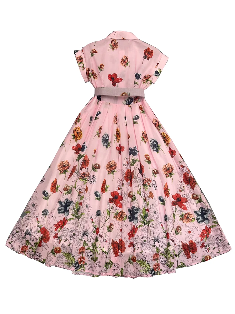 Robe chemise Vintage à imprimé Floral pour femmes, tenue d'été mi-longue avec ceinture, ligne a, élégante et décontractée, 2025