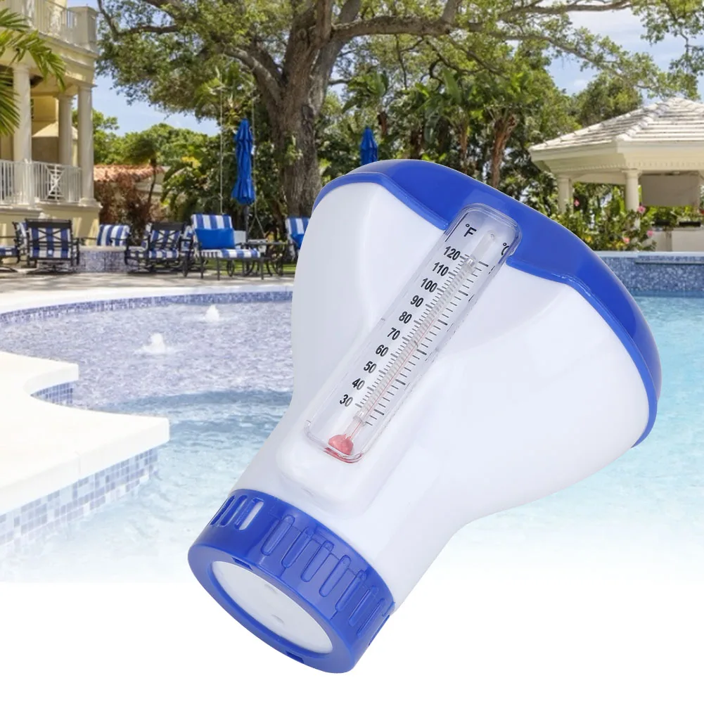 Chlorine Dispenser Floating Swimming Pool Chemical Chlorine Dispenser with Thermometer Tablet Holders Floating Tablet Dispenser