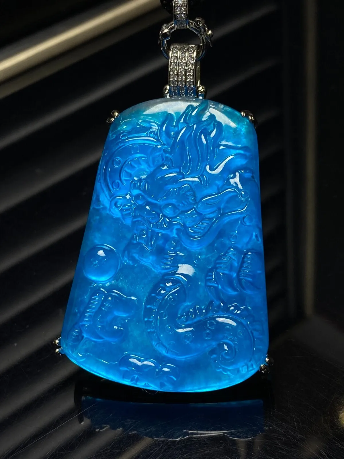 Natural Perfect High Ice Blue Jade Jadeite dragon Pendant & Necklaces