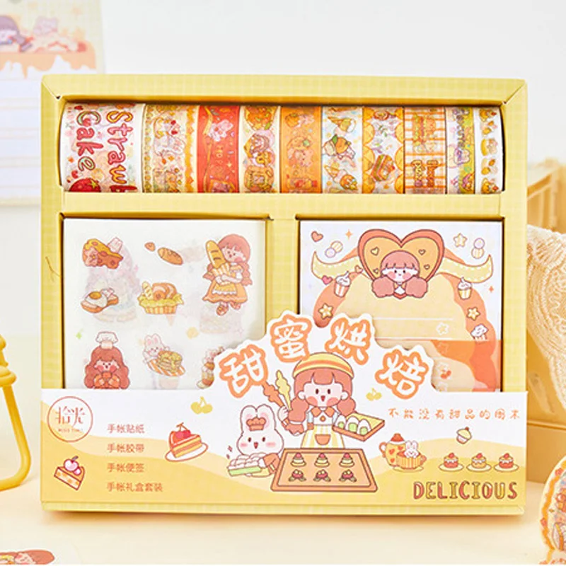 

50PCS/SET kawaii Stationery Kit washi Tape + Memo Pads + Stickers Cute School Supplies Scrapbook Planner for Girl Student