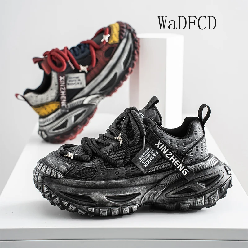 Chunky Sneakers Mens Original Designer Sports Shoes Fashion Casual Leather Fabric Breathable Height Increased Platform Gym Shoes