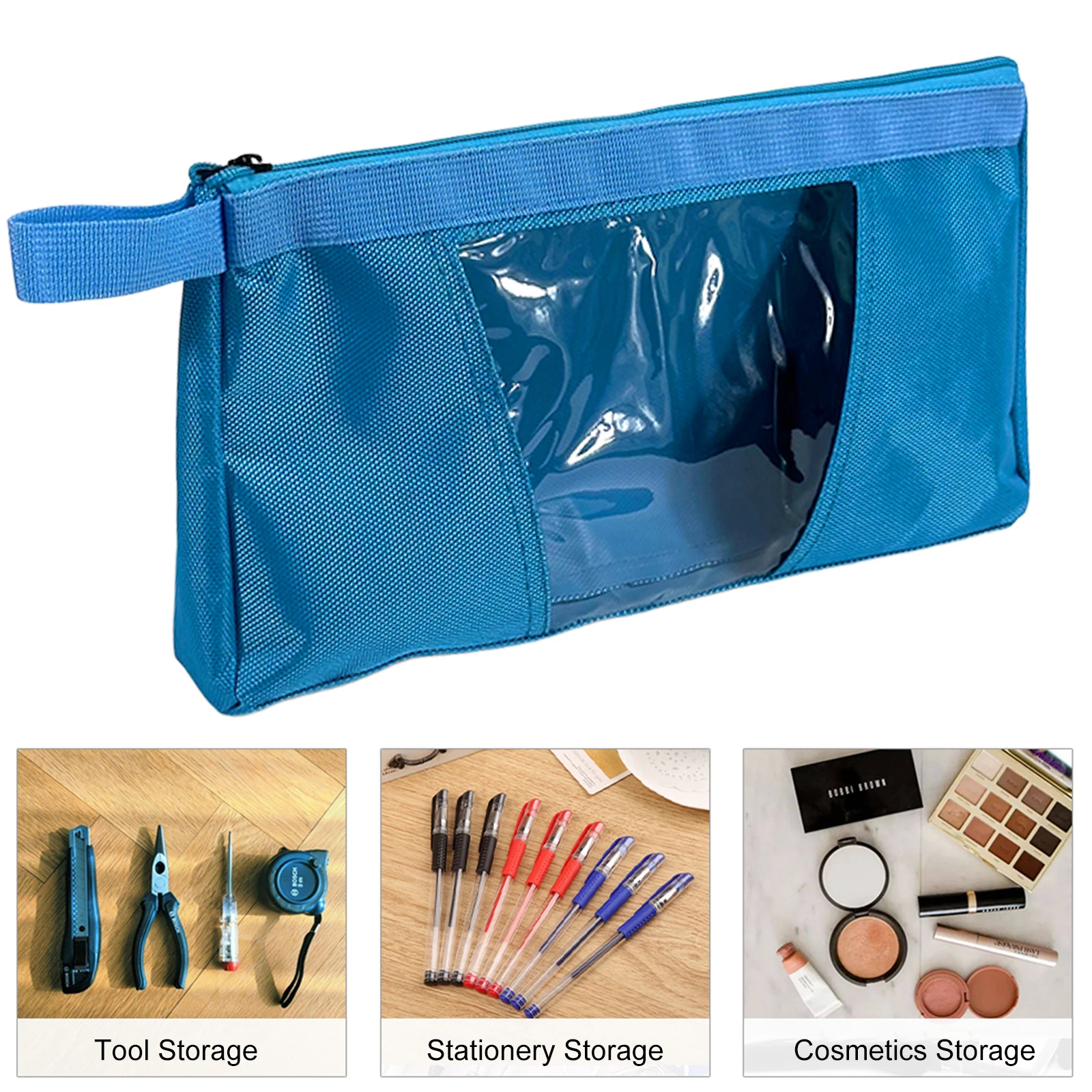 Thickened Tool Storage Bag Multifunction Translucent Zipper Makeup Bag Oxford Cloth Repair Tool Bag for Outdoor Travel Camping