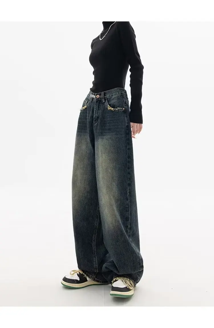 Frühling Herbst weites Bein Jeans Frauen hohe Taille Jeans hose Damen Jeans Harajuku Vintage bf Stil lose Femme Streetwear – Detail 4