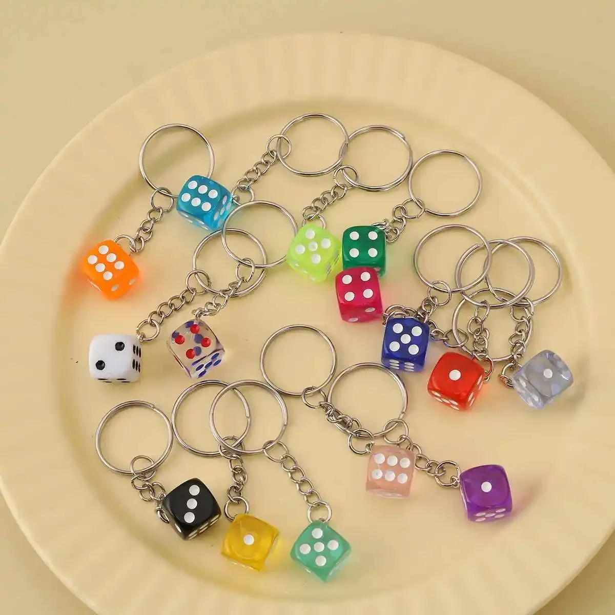 Creative Small Accessory for Car Keychain Mini Pendant Backpack Hangings Keyring Originality Acrylic Dice Key Chain Ring Gift
