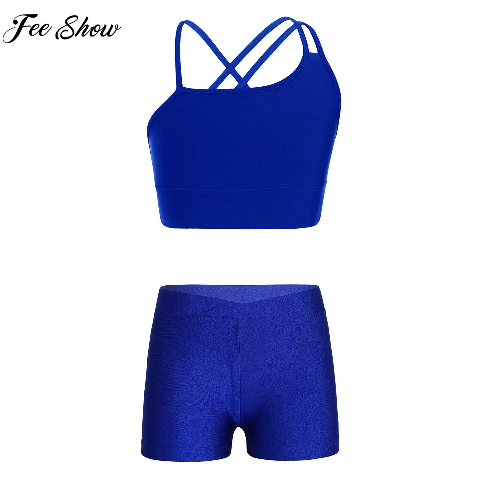 Kids Girls Casual Sportswear Sleeveless Sports Bra Crop Top with Fitness Shorts Dance Gymnastics Yoga Workout Training Outfits