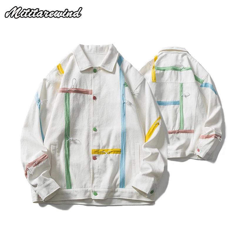 

Men's Jackets Autumn Design White Colorful Spliced Daily Simple Coats Hip Hop Loose Casual High Street Y2k Versatile Couple Tops