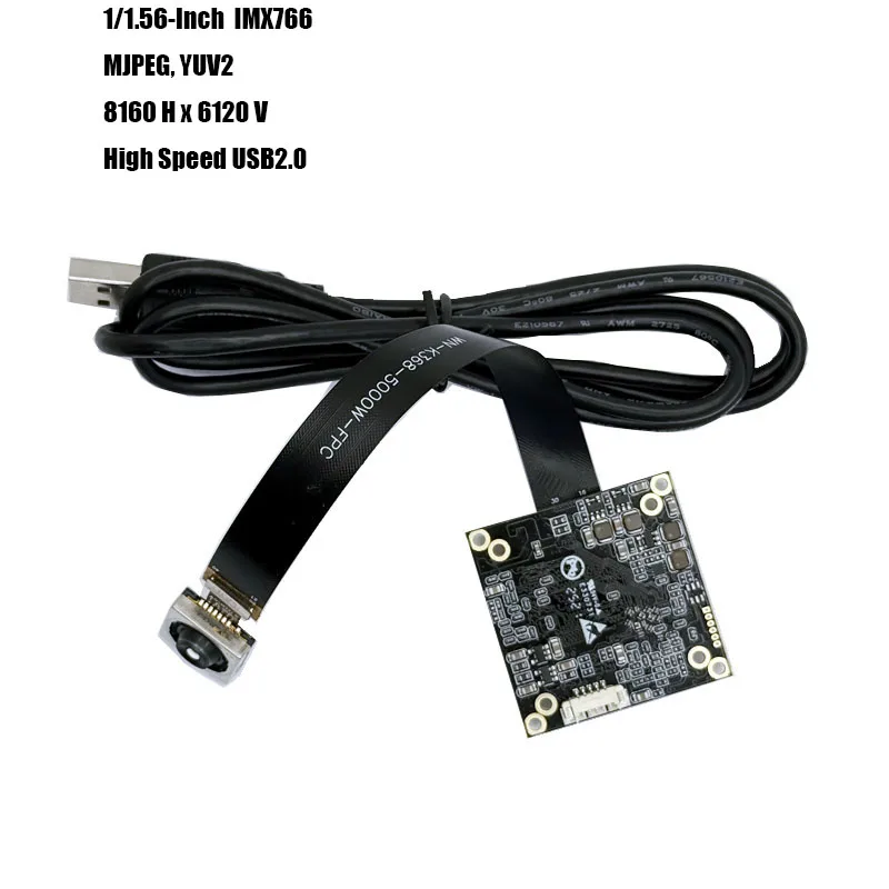 8160Hx6120V 50MP HD 1/1.56-Inch IMX766 USB Camera Module PDAF 84.4 Degree FPC+PCB MJPEG, YUY2  Protocol Plug and Play