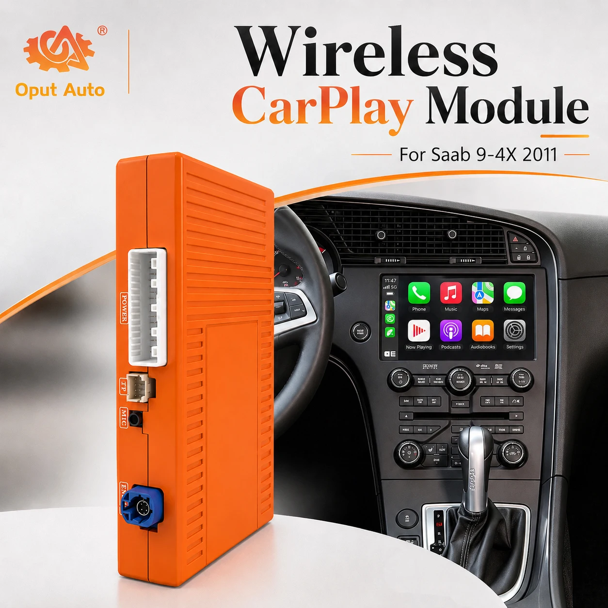 Wireless Apple CarPlay for Saab 9-4X 2011, Android Auto, Mirror Link, Reverse Camera, GPS