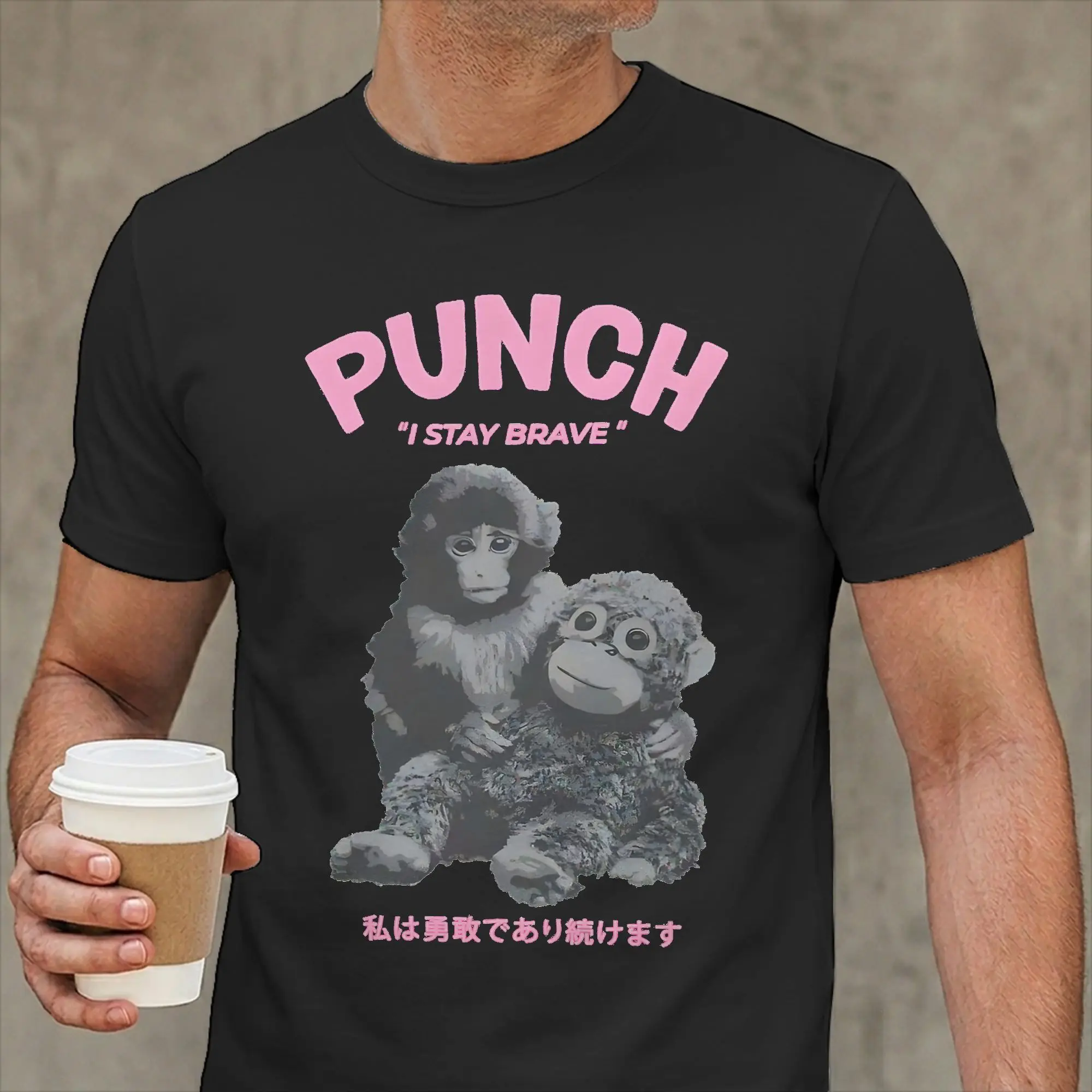 Punch The Monkey T Shirt Men 100% Cotton Vintage T-Shirts Round Collar  Tees Short Sleeve Tops Summer