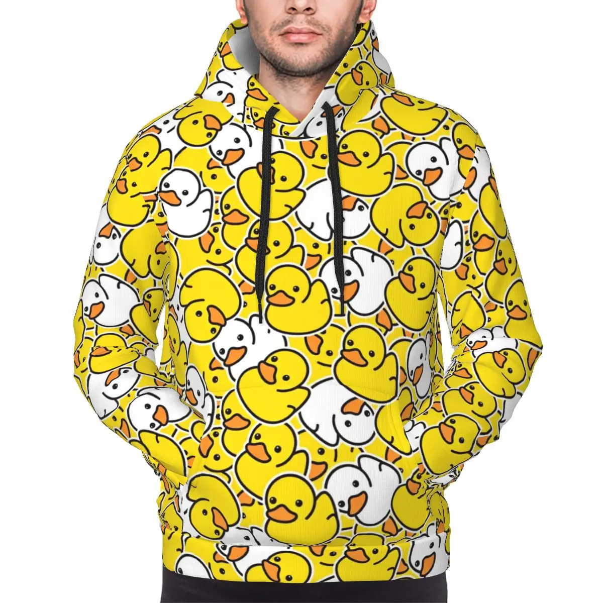 Mens Womens Cartoon Little Yellow Duck Hoodie Hooded Collar Drawstring Hoodies Pullover Sweatshirts Long Sleeve Shirt