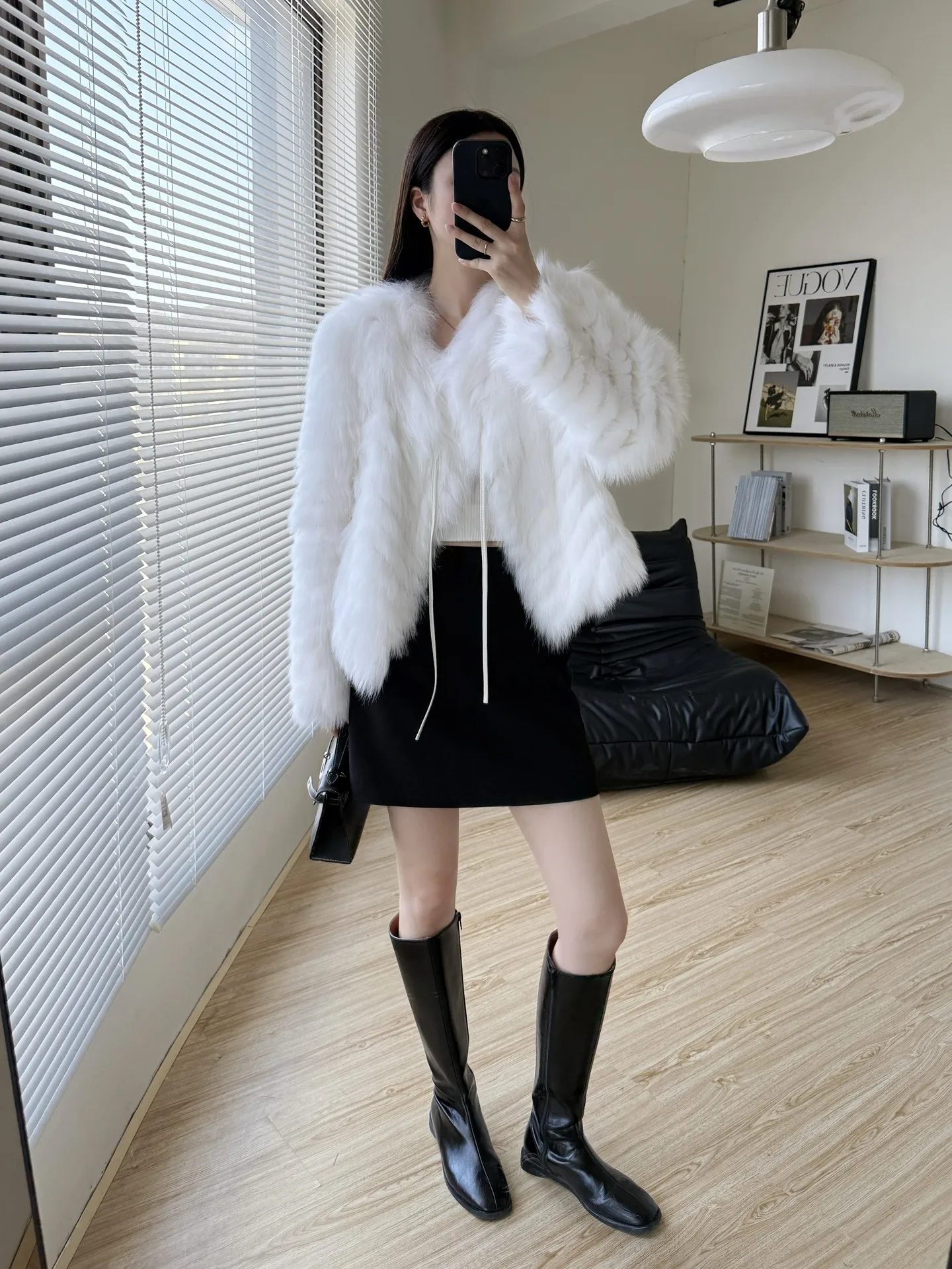 Jiuwei Family 2025 New short slimming striped genuine fur imported fox fur fur coat, women's fur coat for winter