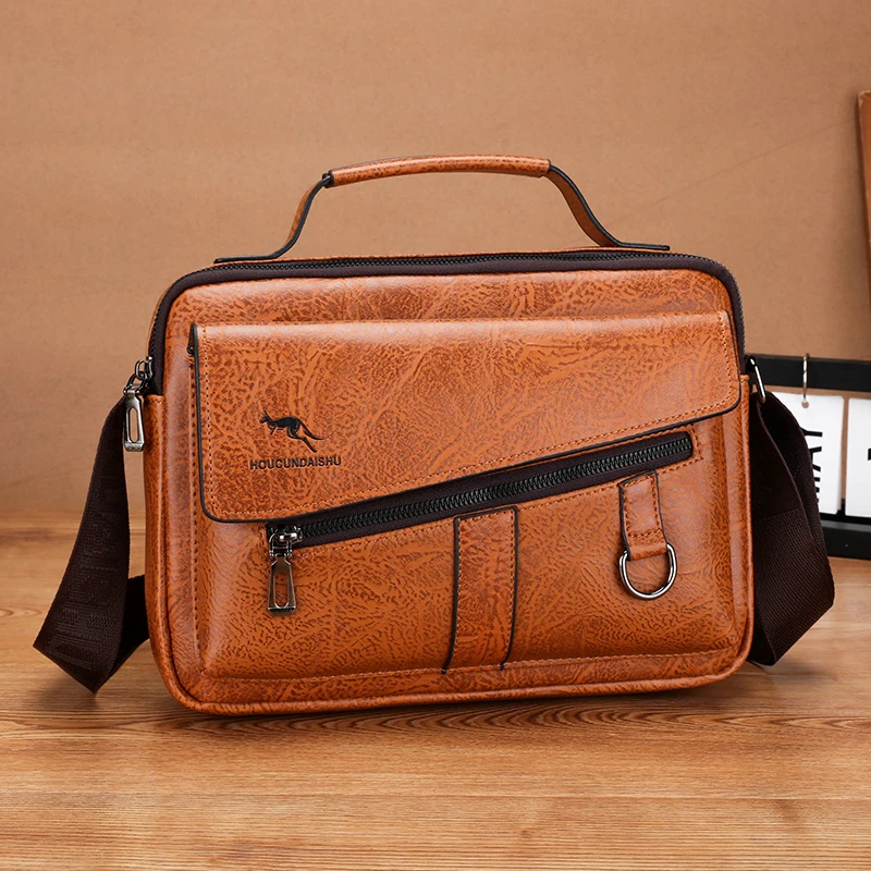 Kangaroo Brand Men Shoulder Bag Leather Messenger Bag For Men Office Business Briefcase Small Handbag Male Crossbody Side Bags